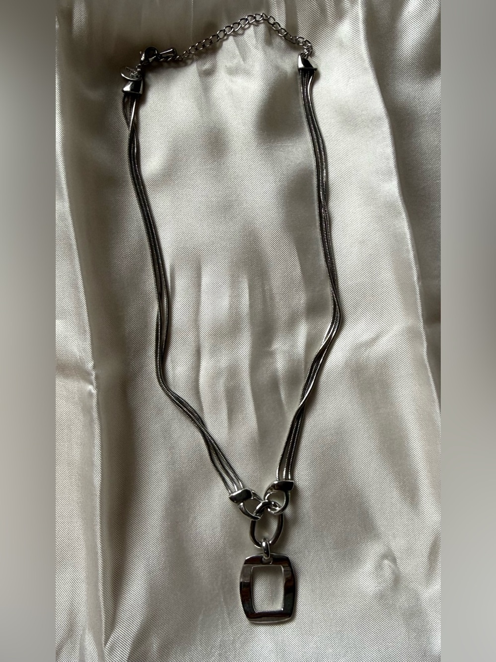 Silver Double- Strand Pendant Necklace - Modern Geometric Style